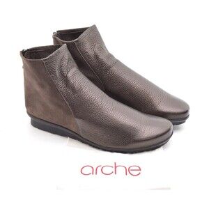 Arche Baryky Bronze Leather Back Zip Booties 40 New